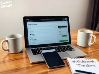Essential guide to sweeps cash-out options showing PayPal and bank transfer withdrawals on a laptop screen.