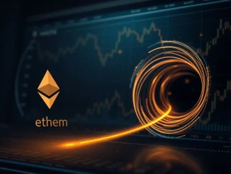 Conceptual image of Ethereum price analysis showing a market vortex pulling value toward gold assets.