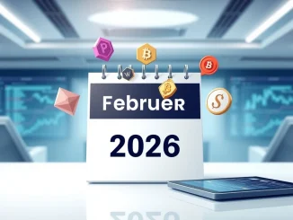 Top 5 crypto presale opportunities for February 2026 with token icons on a calendar.