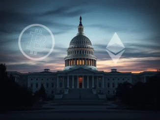 Capitol Hill scene illustrating how Trump crypto activity complicates CLARITY Act Senate approval process