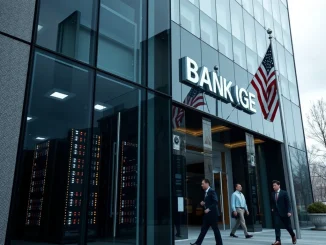 Erebor Bank, a new crypto-friendly national bank approved by the Trump administration, with a modern facade.