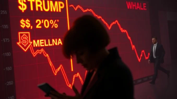 Graphic depicting the dramatic Trump meme tokens crash and massive retail investor losses.