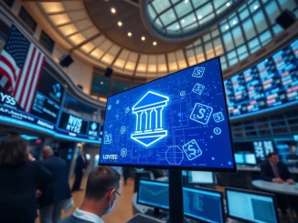 Visualization of tokenized U.S. Treasuries reaching a $10 billion milestone on a blockchain interface.