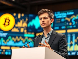 Vitalik Buterin discussing sustainable crypto incentives and real utility at a technology conference