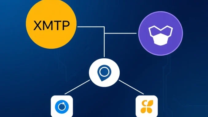 Illustration of XMTP and Mask Network partnership enabling secure Web3 messaging across platforms.