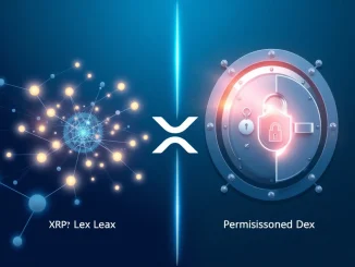 Visual representation of the XRP Ledger's new Permissioned DEX (XLS-81) launching alongside its open DEX for institutional crypto trading.