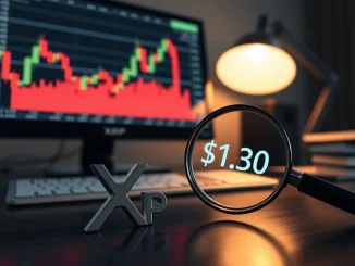 Analyst examining XRP price chart showing a 58% decline to the $1.30 support level.