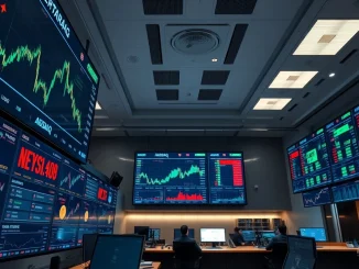 Digital screens showing financial data and Nasdaq ticker for Abra's planned public listing.