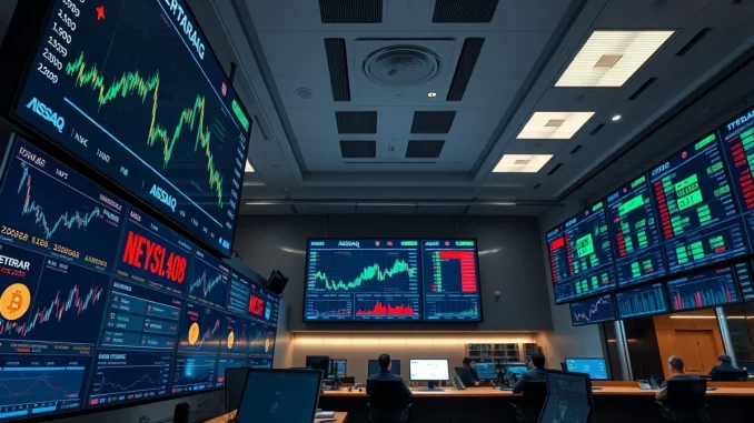 Digital screens showing financial data and Nasdaq ticker for Abra's planned public listing.