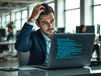 Office worker experiencing AI brain fry and mental fatigue at their desk.