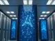 AI crypto ecosystem development shown through a server rack with neural network patterns in a data center.