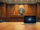 Federal courtroom scene showing judge reviewing documents in Anthropic AI case against Trump administration