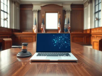 Federal courtroom scene representing Anthropic lawsuit against Trump administration over AI military restrictions
