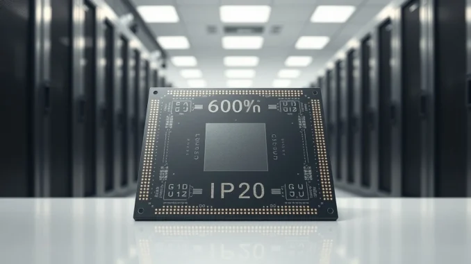 Arm AGI CPU semiconductor wafer representing Arm's first in-house chip design for AI data centers.
