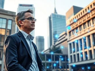 Australian financial regulator analyzing blockchain connections in Melbourne financial district representing crypto regulation approach