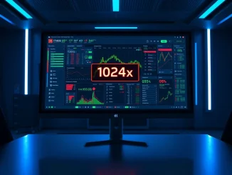Baumz Pro 1024x leverage trading interface on a professional trading desk monitor.