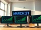 Countdown clock for DeepSnitch AI crypto presale launch on March 31 in a trading environment.