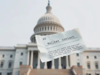 US Capitol with a torn prediction market contract representing the BETS OFF Act legislation against war betting.