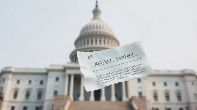US Capitol with a torn prediction market contract representing the BETS OFF Act legislation against war betting.