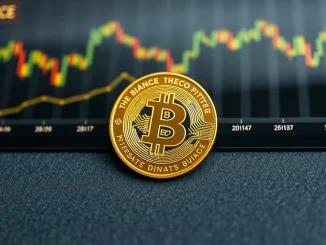Binance Coin token on financial dashboard representing cryptocurrency price analysis and market forecast.