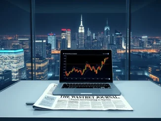 Breaking cryptocurrency and financial regulation news scene in a modern newsroom.