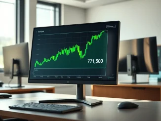 Bitcoin price analysis showing BTC symbol over a trading chart at $71.5K resistance.
