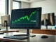 Bitcoin price chart showing surge to $71,500 on trading terminal screen.