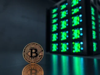 Bitcoin cold storage accumulation represented by a server rack and physical coin, illustrating the 32K BTC exchange outflow.