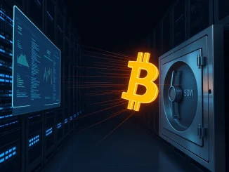 Bitcoin symbol transferred from exchange to cold storage representing the 32K BTC anomalous outflow.