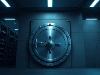Secure vault door closing, representing the anomalous 32,000 Bitcoin outflow to cold storage on March 4, 2026.