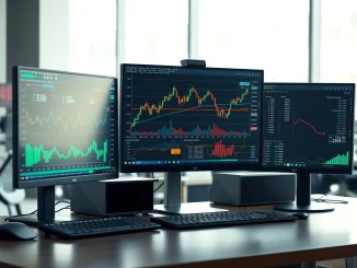 Three Bitcoin Binance charts revealing critical setup for next major BTC price movement on professional trading monitors