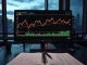 Bitcoin price chart showing tightly compressed Bollinger Bands on a financial analyst's monitor.