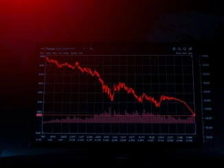 Bitcoin derivatives market panic selling shown on a trading dashboard with a sharp red decline chart.