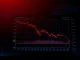 Bitcoin derivatives market panic selling shown on a trading dashboard with a sharp red decline chart.