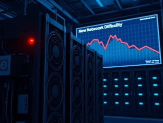 Inactive Bitcoin mining rig symbolizing the sharp 11.16% drop in network mining difficulty.