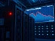 Bitcoin mining rig with red LED indicating network difficulty plunge in 2026 crypto news.