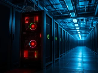 Bitcoin mining rig in a data center during a major network difficulty adjustment period.
