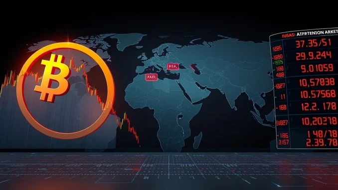 Global financial market volatility due to rising Iran-US tensions impacting Bitcoin and oil prices.