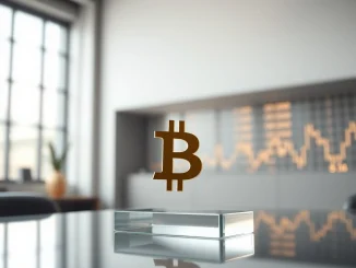 Bitcoin symbol resting on glass representing market stabilization and analysis of ETF flows.