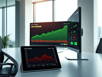 Trading desk monitor showing $167M Bitcoin ETF inflows versus altcoin ETF outflows.