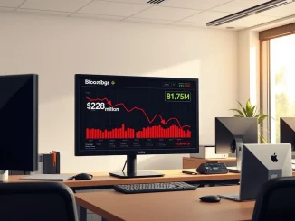 Bitcoin ETF outflows shown on financial dashboard with declining flow charts in professional trading environment