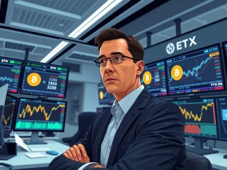 Professional trader analyzing Bitcoin and XRP ETF flow data on trading desk monitors in March 2026