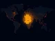 Bitcoin exchange flows remain stable despite global conflicts, visualized as capital flows on a world map.