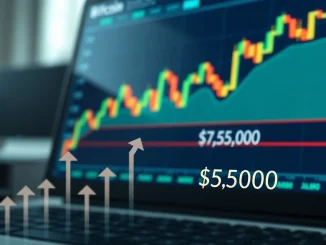 Bitcoin price chart hitting $75,000 resistance as exchange inflows spike, analyzing market pressure.