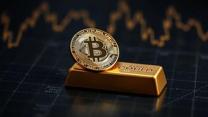 Bitcoin and gold market analysis showing cryptocurrency and precious metal price relationship