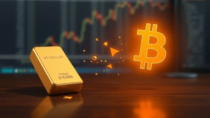 Symbolic representation of capital rotating from gold to Bitcoin as ETF flows shift dramatically in March 2026