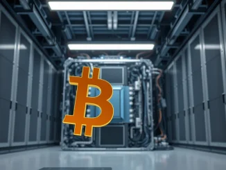 Bitcoin symbol and quantum computer representing the security challenge between cryptocurrency and advanced computing