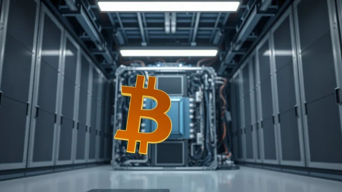 Bitcoin symbol and quantum computer representing the security challenge between cryptocurrency and advanced computing