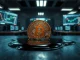 Bitcoin coin in crude oil representing cryptocurrency and commodity price relationship