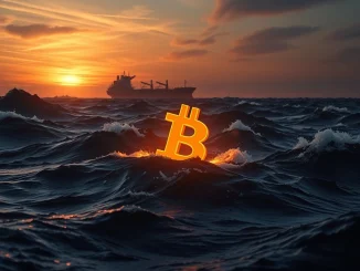 Bitcoin symbol amidst turbulent markets representing the 2026 oil supply shock impact on cryptocurrency prices.